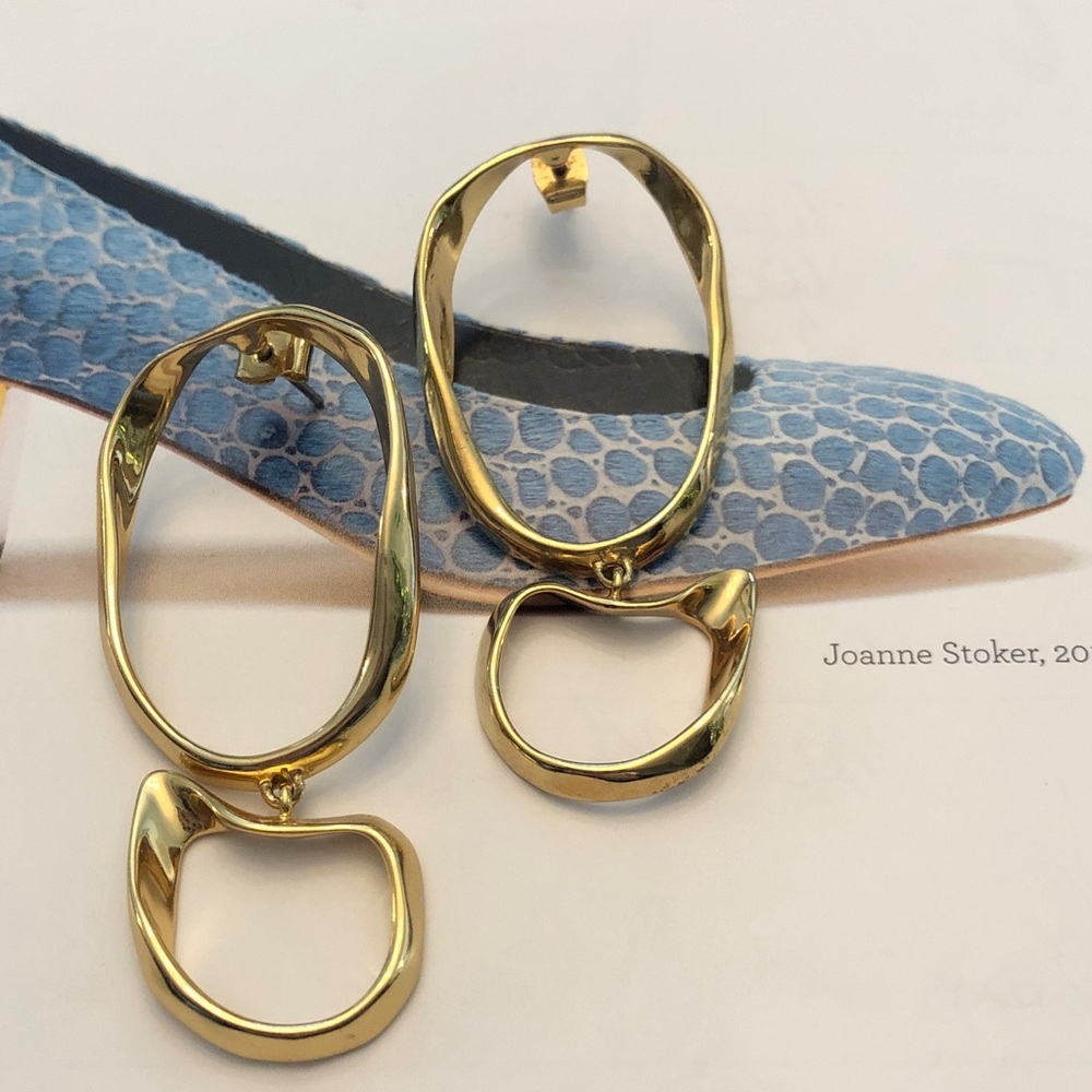J. Crew Gold Toned pierced Organic Link Drop Earrings.